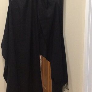 Black Draped Shawl Scarf with Fringe